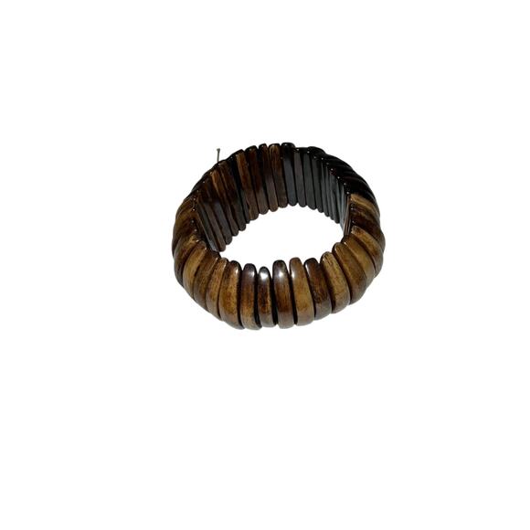Iris Apfel & Bajalia Wooden Segmented Stretch Bracelet Boho Tribal Statement - Picture 1 of 6